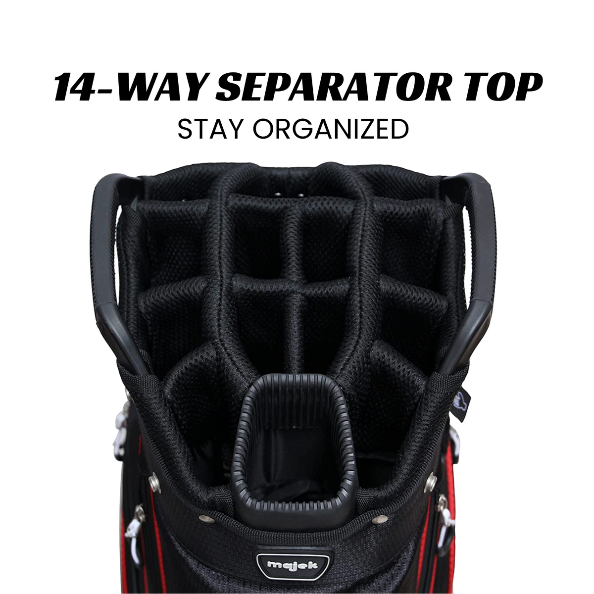 Majek Premium Black Red Golf Bag 9.5 inch 14-Way Friendly
