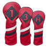 Majek Retro Golf Headcovers Red with White and Blue Stripe Vintage Leather Style