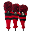 135 Majek Golf Black and Red (Red Neck) Driver & Fairway Wood Headcovers Pom Pom Knit Limited Edition Classic Vintage