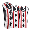 Majek Black Red White Poker Diamond Head Covers Premium Hand Made Covers for Golf Clubs