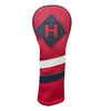 Majek Retro Golf Headcovers Red with White and Blue Stripe Vintage Leather Style