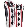 Majek Black Red White Poker Diamond Head Covers Premium Hand Made Covers for Golf Clubs