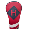 Majek Retro Golf Headcovers Red with White and Blue Stripe Vintage Leather Style