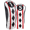 Majek Black Red White Poker Diamond Head Covers Premium Hand Made Covers for Golf Clubs