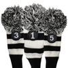 Majek Golf Black and White Driver and Woods Headcovers Pom Pom Knit Limited Edition Classic Vintage