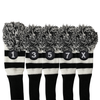 Majek Golf Black and White Driver and Woods Headcovers Pom Pom Knit Limited Edition Classic Vintage