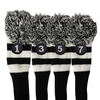 Majek Golf Black and White Driver and Woods Headcovers Pom Pom Knit Limited Edition Classic Vintage