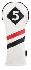 Majek Retro Golf Headcovers White Red and Black Vintage Leather Style