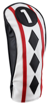 Majek Black Red White Poker Diamond Head Covers Premium Hand Made Covers for Golf Clubs