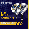 Senior Mens Rife 812s New Straight FACE #5 +Offset #7 Fairway Metal Wood Clubs Set Right Handed Senior Flex with Mens Senior Size Black Pro Velvet Grips Fairway Wood Set + Headcovers