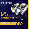 Rife Golf 812s New Straight FACE #5 +Offset #7 Fairway Metal Wood Clubs Set Regular Flex with Mens Size Black Pro Velvet Grips Fairway Wood Set + Headcovers
