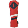Majek Retro Golf Headcovers Red with White and Blue Stripe Vintage Leather Style