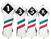 Majek Retro Golf Headcovers White Seafoam Teal Pink Stripe Vintage Leather Style