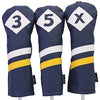 Majek Retro Golf Headcovers Blue White and Yellow Vintage Leather Style