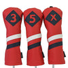 Majek Retro Golf Headcovers Red with White and Blue Stripe Vintage Leather Style