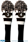 Majek Golf Black and White Hybrid Headcovers Pom Pom Knit Limited Edition Classic Vintage