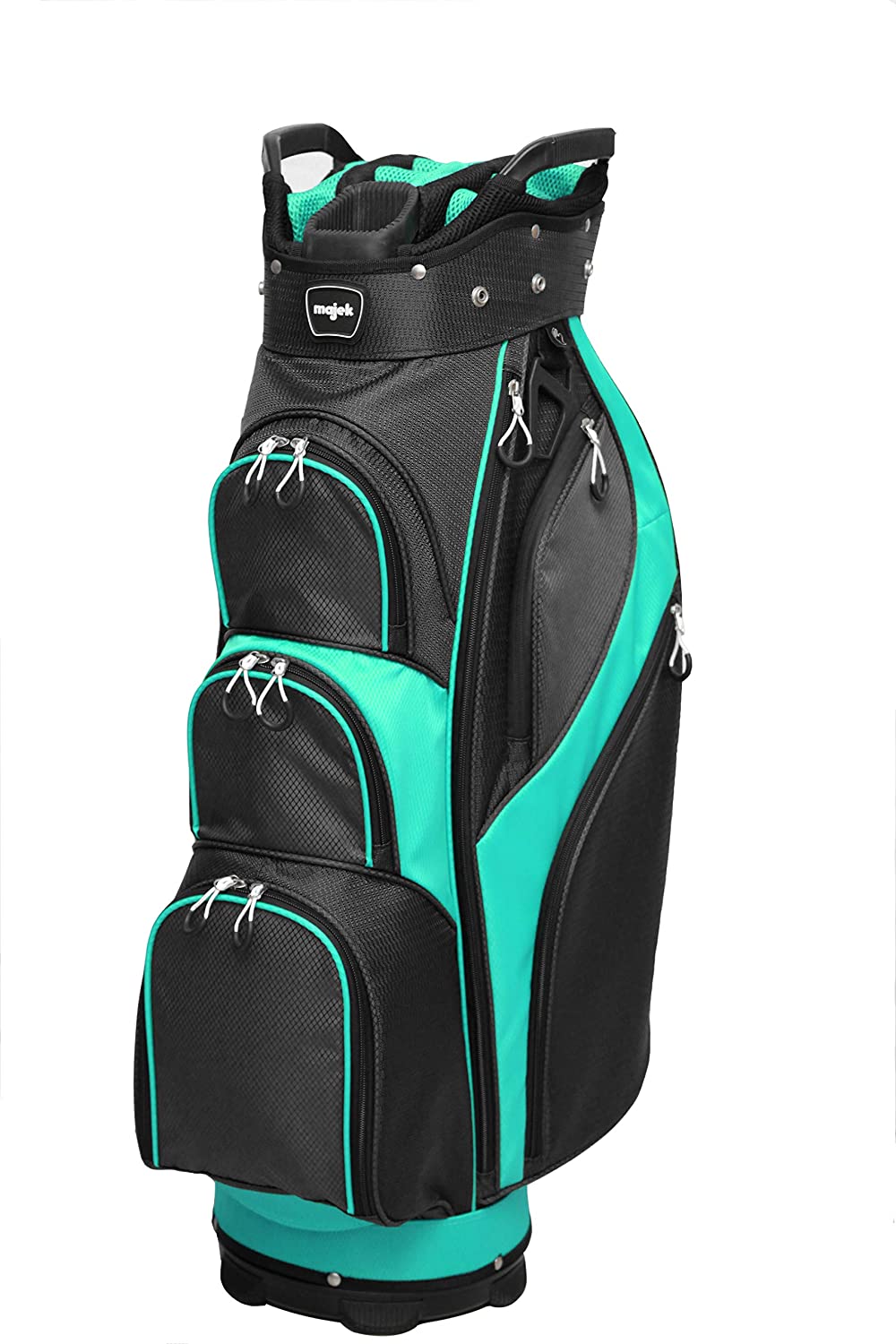 Majek Premium Black Teal Golf Bag 9.5 inch 14-Way Friendly